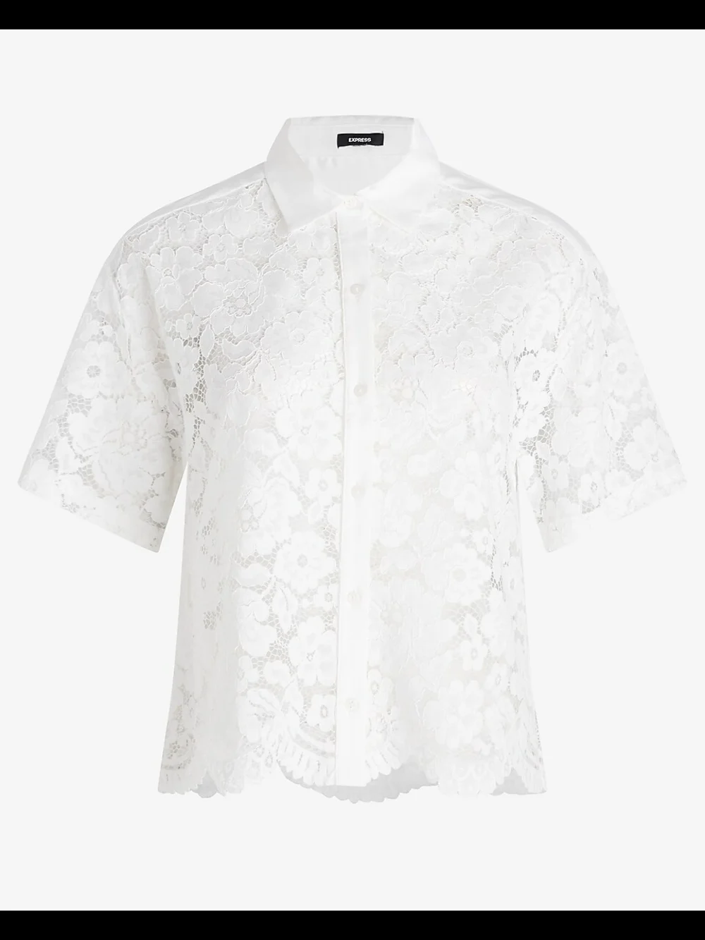 NWT Express White Lace Short-Sleeve Button-Down Blouse XL Extra Large NEW - Picture 1 of 5